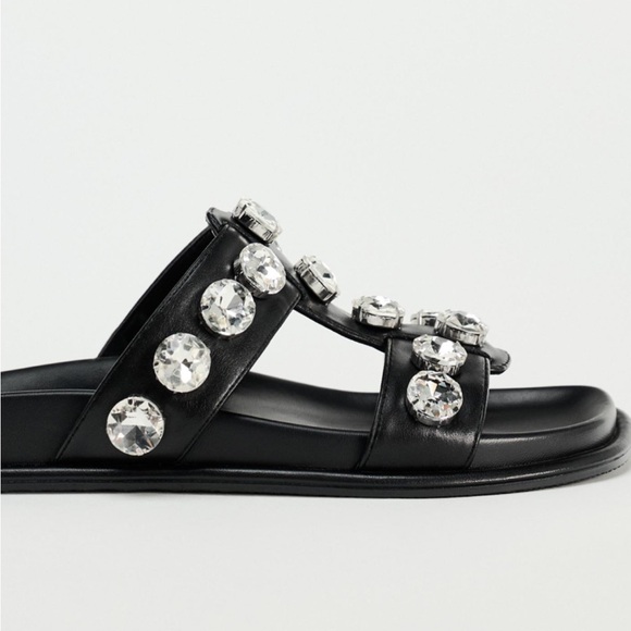 Zara Rhinestone Embellished Flat Sandals Size 37 EUR 6 1/2 US - Picture 3 of 9